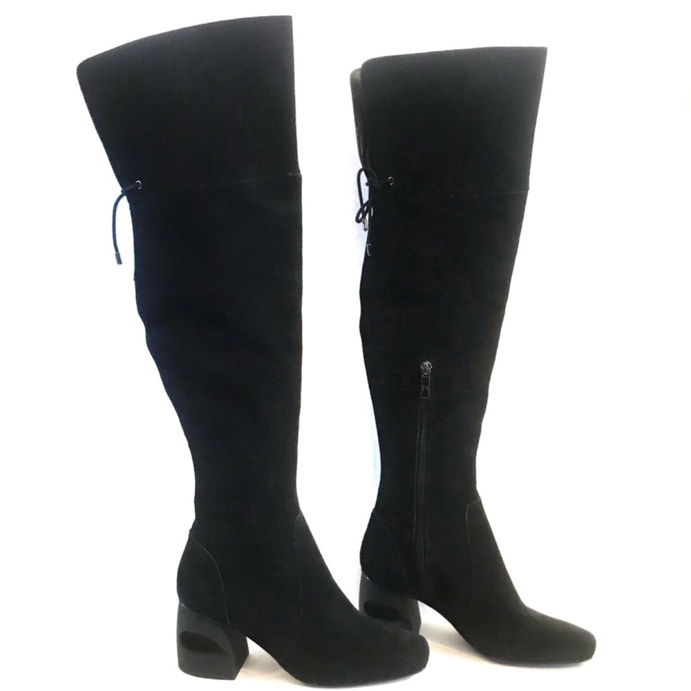 H Halston Sz 6.5 Black Suede Knee High Boots NWOT